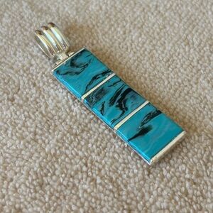 Southwestern Style Silver Turquoise Inlay Pendant
